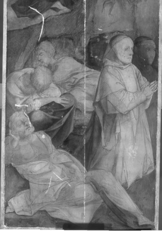 Triptych with Crucifixion with multiple figures, Jan van Scorel, between 1530 and 1539