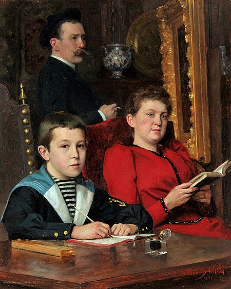 Self-portrait by José Frappa with his wife and his son Jean-José Frappa, José Frappa, 1891