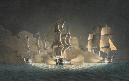 Ships portrait of Prinds Christian Frederik in battle at The Great Belt in march 1808, T.E. Lønning