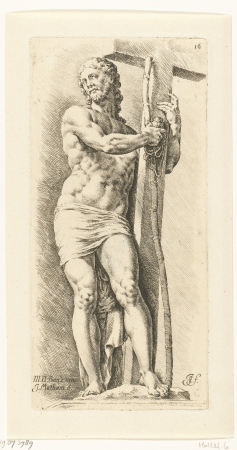 Christus met kruis en andere passiewerktuigen Paradigmata graphices variorum artificum (serietitel), RP-P-1907-3989, Jan de Bisschop, between 1668 and 1671