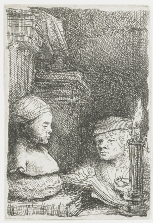 Man tekenend naar een gipsmodel, RP-P-OB-347, Rembrandt, between 1639 and 1643