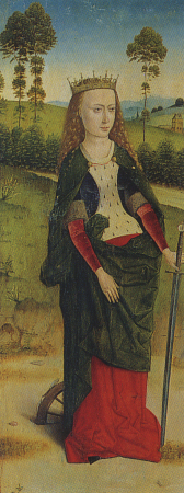 Dirk Bouts - Christ on the Cross, with the Virgin, St. John, St. Adolphus, St. Ambrosius, right shutter showing Sts. Agatha and Claire, Friedländer, ENP, vol. 3, nr. 005a, ENP03005a 01-image large, Dieric Bouts