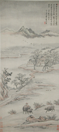 Yang Jin, Qing Dynasty, Cangzhou cattle herding scroll, Yang Jin, Dated 1726