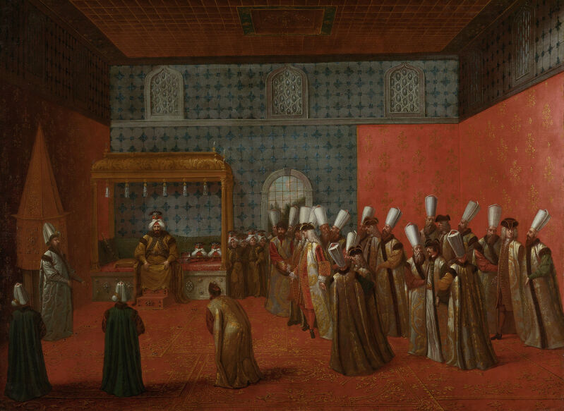 Ambassador Cornelis Calkoen on audience with Sultan Ahmed III, Jean Baptiste Vanmour, between 1727 and 1730