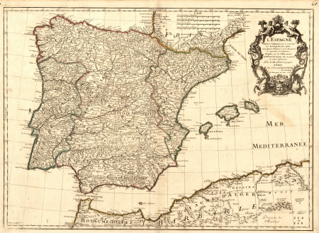Spain Map - Based on Rodrigo Mendez Sylva, Rectified by Observations, 1701