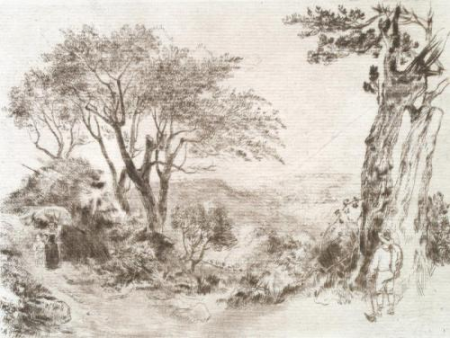 View on a Hill, with Trees and Figures, Andrew Geddes
