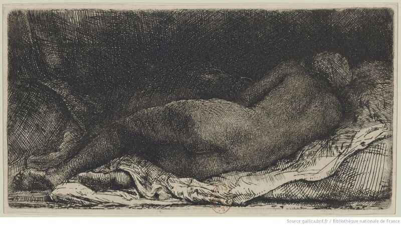 [Reclining Negress]: [print] ([4th state, with later rework by another hand]) / Rembrandt f. 1658 [sig.], Rembrandt