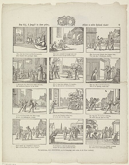 Dat gij, ô jeugd in deze print, Alhier u zelve spelend vindt (titel op object), RP-P-OB-205.654, Gerrit Oortman, between 1805 and 1808