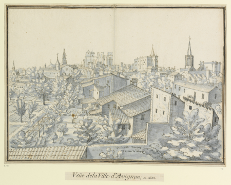 From the City of Avignon // A. tower of the College // 1608 in August: View of the City of Avignon, in 1608, Étienne Martellange