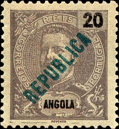 Stamp of Angola - 1914 - Colnect 426534 - King Carlos I - local overprint - REPUBLICA, Carlos I of Portugal