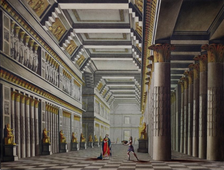 Alessandro Sanquirico - Interno del Palazzo di Cleopatra (set design for the ballet 'Cleopatra in Tarso' by Jean-Pierre Aumer, La Scala, 1821) (cropped), Alessandro Sanquirico, circa 1827