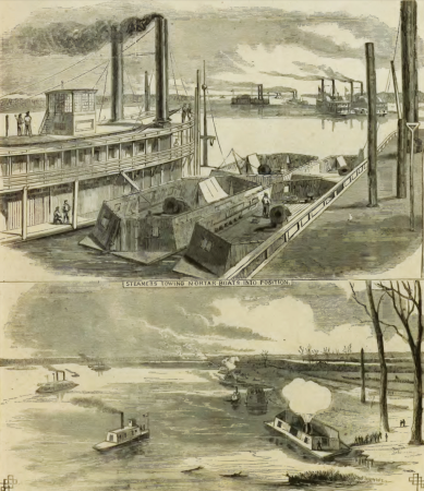 Steamers Towing Mortar Boats Into Position and Bombardment of Island Number Ten by the Mortar Fleet, March 16, Alexander Simplot, 5 April 1862