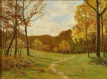 Quiet autumn day. View of a lonely path at the edge of the forest, Paul Müller-Kaempff