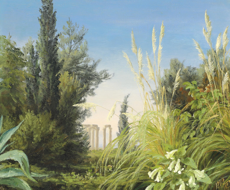 The Palace gardens of Athens, with a view of the Olympieion., Anthonore Christensen, 1873