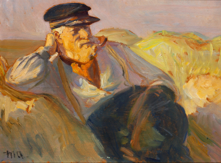 A fisherman of Skagen resting in the dunes., Michael Peter Ancher, between 1867 and 1927