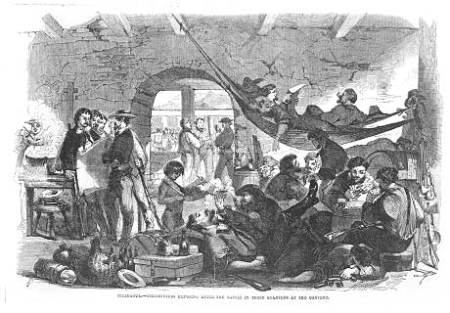 Nicaragua. Fillibusters reposing after the battle in their quarters at the convent, Frank Leslie, 3 May 1856