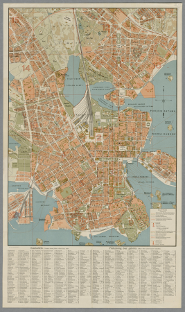 Helsinki map and list of streets and attractions, 1924