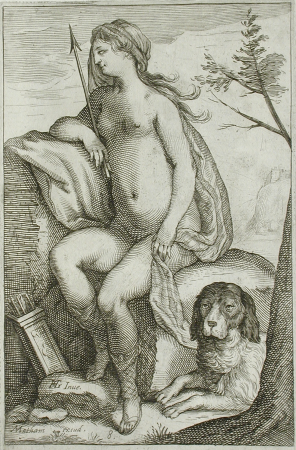 Nymph and Large Dog, Jacob Matham, between 1607 and 1610