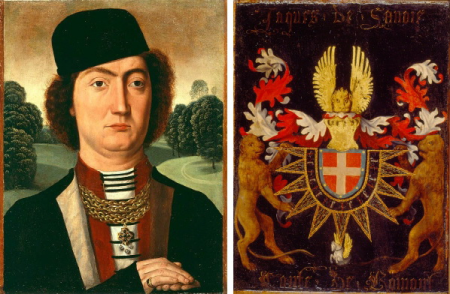 Portrait of Jacques of Savoy and coats of arms on reverse side, Hans Memling, 1470s