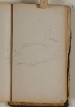 Part of unidentified animal study that goes across the middle to the next page, Niels Larsen Stevns