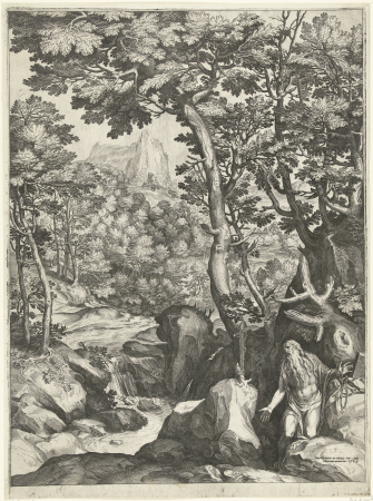 Landschap met de H. Onuphrius, RP-P-BI-6531, Cornelis Cort, 1574