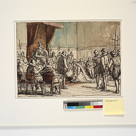 Chr. IV has the executioner take the chain of command and the sword from the forger Christopher Rosenkrantz, Wilhelm Marstrand, 1861