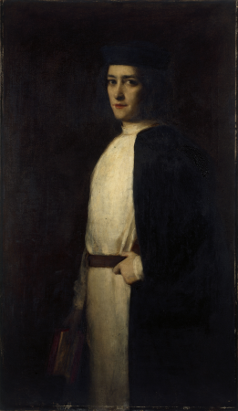 Portrait of Caroline Segond-Wéber (1867-1945), member of the Comédie-Française, in the role of Danielo in "La Reine Fiammette" by Catulle-Mendès, Daniel Bérard, 1899
