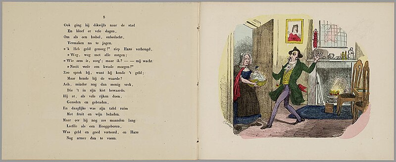 Loontje terug zijn beontje, or The sad end of the pranks of Hans-kijk-in-de-wereld / with plates engraved by Fuchs and Arum, after JWA Hilverdink and JW Kaiser