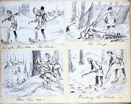 Out after Rein deer - The start / The camp / There they are -- / Finding the tracks, H. Bullock Webster, from 1874 until 1880