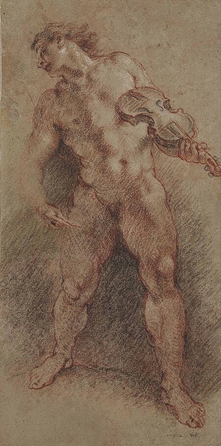Naked man with a violin, Charles de La Fosse, between 1722 and 1799