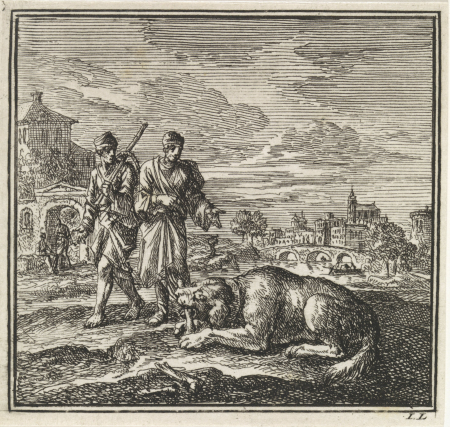 Hond kluift een bot af Het Been, RP-P-OB-45.569, Jan Luyken, 1711