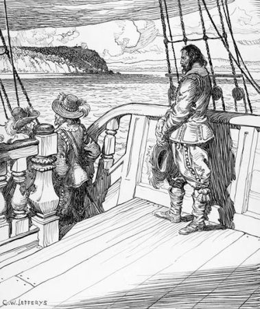Champlain Leaving Quebec, a Prisoner on Kirk’s Ship, 1629, Charles William Jefferys, 1942