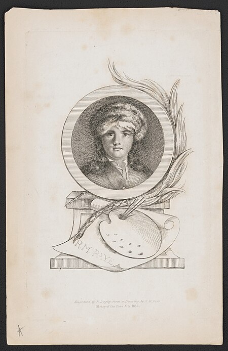 Maria Cosway, bust portrait, facing front, in medallion on pedestal with an artist's palate and brushes resting on paper labeled R.M. Paye) - engraved by R. Dagley from a painting by R.M. LCCN2016649765, Richard Morton Paye, 1832
