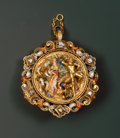 Hat Badge Mounted as a Pendant with the Flaying of Marsyas, Albert André