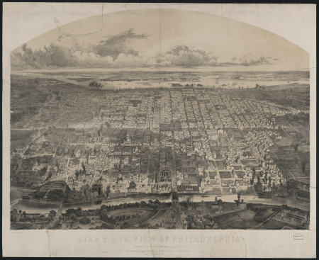 Bird's eye view of Philadelphia - J. Bachman (sic), del & lith. ; P.S. Duval & Sons, lith., Philadel. LCCN2003679940, 1857