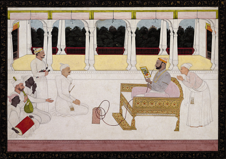 Raja Balwant Singh of Jasrota examining a painting with Nainsukh, Nainsukh, Circa 1745-1750