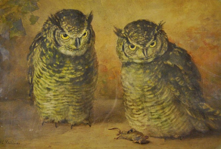Two owls with a mouse by Frances C. Fairman, Frances C. Fairman, 1890