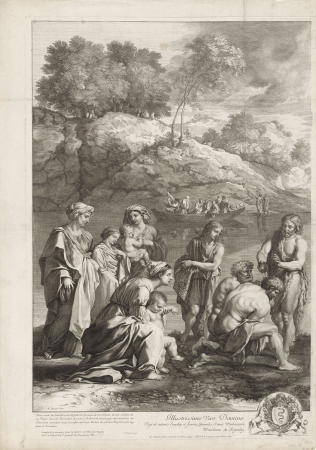 Johannes de Doper doopt de Farizeëers (linker helft), RP-P-OB-73.310, Gérard Audran, between 1650 and 1703