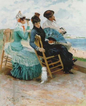 Ladies and gentlemen at the beach, Hugo Birger, 1883