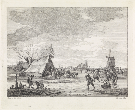 IJsvermaak bij een stad, RP-P-1907-1998, Robbert Muys, between 1752 and 1825
