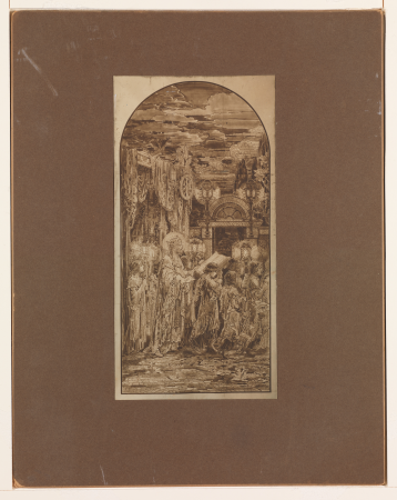 Photograph of design for single mosaic panel for "Te Deum Laudamus" triptych, circa 1922–23