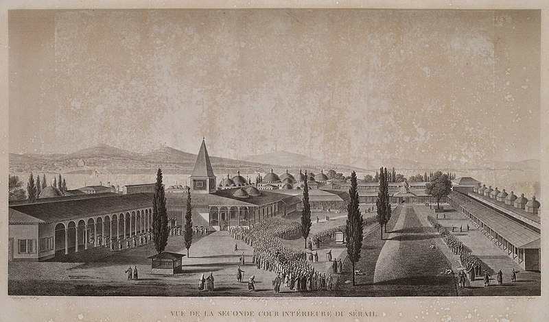 Vue de la Seconde Cour intérieur du Sérail - Melling Antoine Ignace - 1819, Antoine Ignace Melling