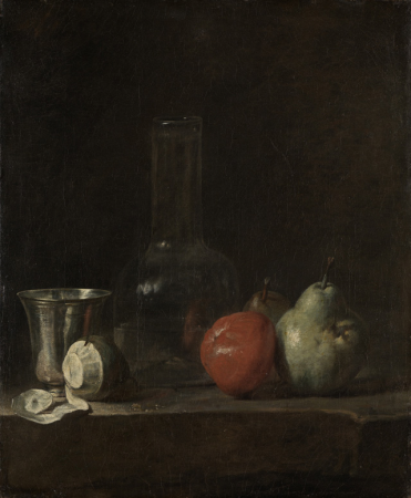 Still Life with Glass Flask and Fruit, Jean-Baptiste-Siméon Chardin, circa 1728