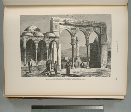 The Platform of the Dome of the Rock, showing one of the arcaded entrances on the north side. Mount Scopus in the distance, 1881