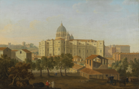 Rome, a view of the apse of Saint Peter's, with an artist sketching in the foreground, Giacomo van Lint