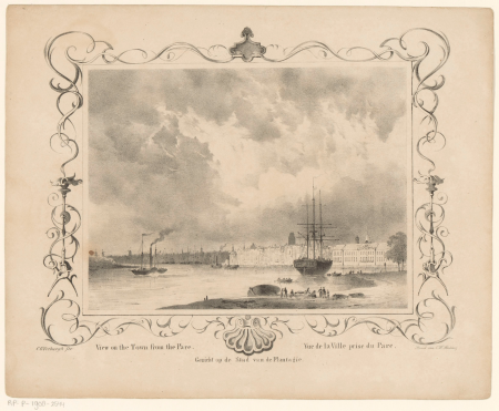 Gezicht op Rotterdam View on the Town from the Pare Gezicht op de Stad van de Plantagie Vue de la Ville prise du Parc (titel op object) Gezigten van Views of Vues de Rotterdam (serietitel), RP-P-1908-2544, Carl Wilhelm Mieling, between 1839 and 1847