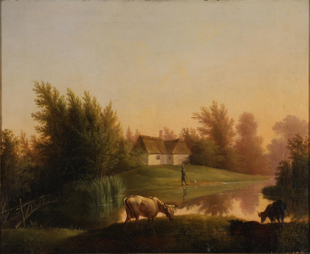 A landscape with grazing cattle on the bank of a stream, Christian David Gebauer