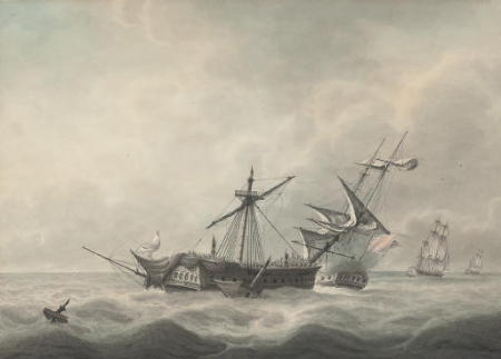 H.M.S. Dido engaging the French frigate La Minerve, with H.M.S. Lowestoft chasing L'Artémise beyond, 24th June 1795, Samuel Owen