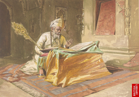 Sikh priest reading the Grunth, William Simpson, 1867