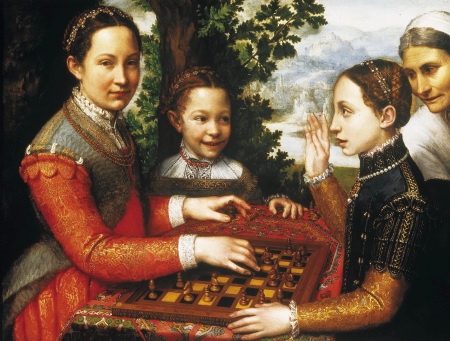 The Chess Game (Portrait of the artist's sisters playing chess)., Sofonisba Anguissola, 1555
